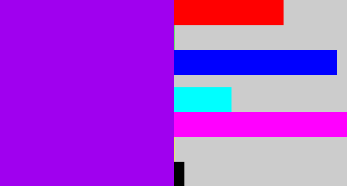 Hex color #a000ef - vivid purple