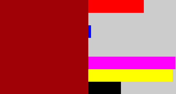 Hex color #a00107 - darkish red