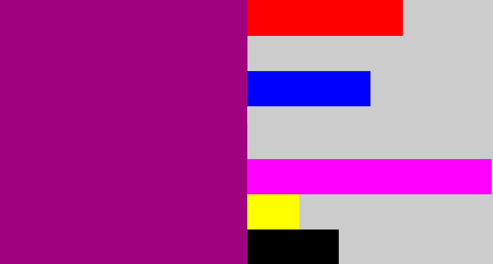 Hex color #a0017f - red violet