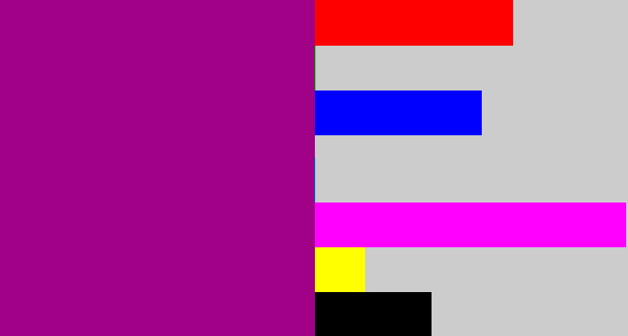 Hex color #a00186 - barney purple