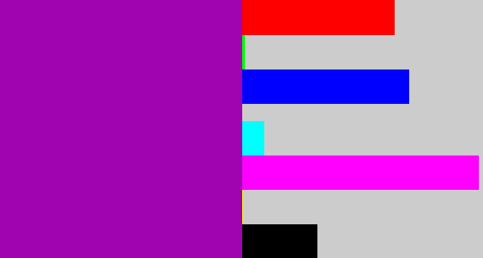 Hex color #a003b0 - barney purple