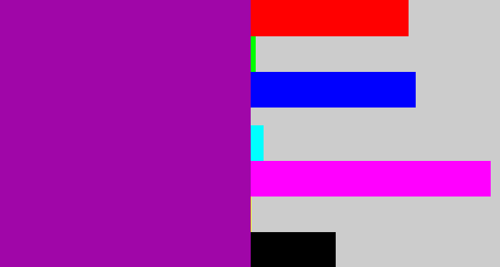 Hex color #a006a8 - barney purple