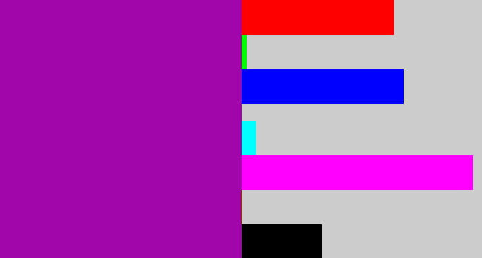 Hex color #a006aa - barney purple