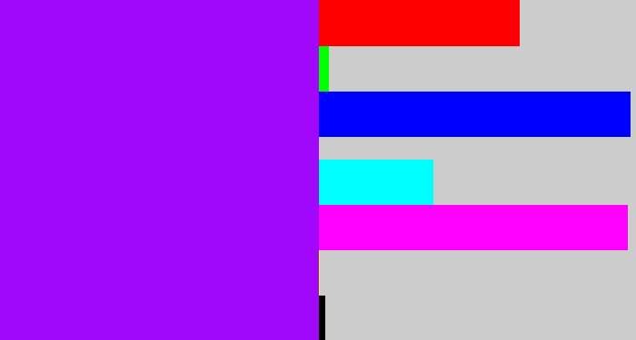 Hex color #a007fb - vivid purple