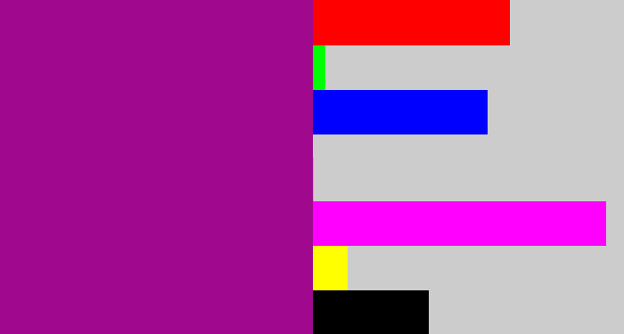 Hex color #a0098e - barney purple