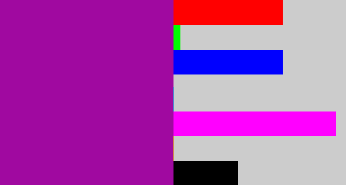 Hex color #a009a0 - barney purple