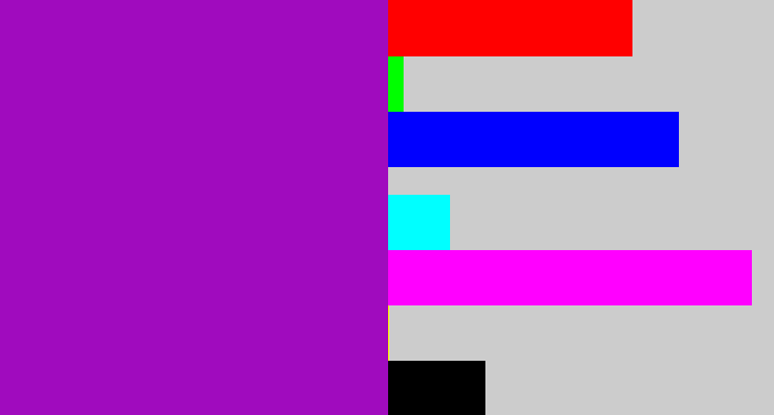 Hex color #a00bbe - barney