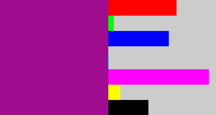 Hex color #a00c8f - barney purple