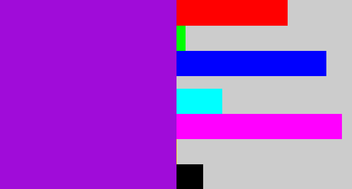 Hex color #a00cd9 - vibrant purple