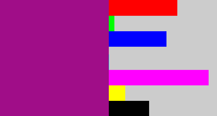Hex color #a00d88 - barney purple