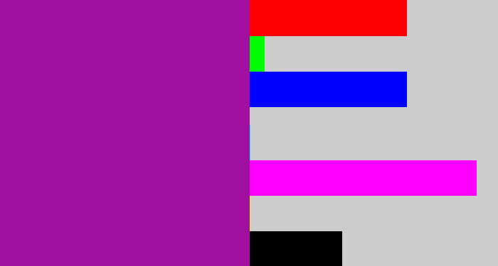 Hex color #a00fa0 - barney purple