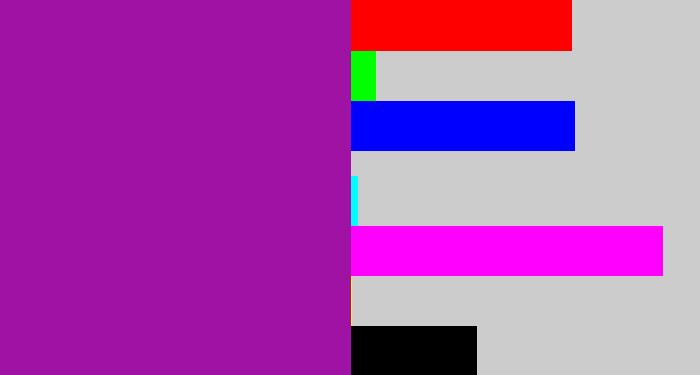 Hex color #a012a3 - barney purple