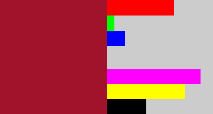 Hex color #a0132b - rouge