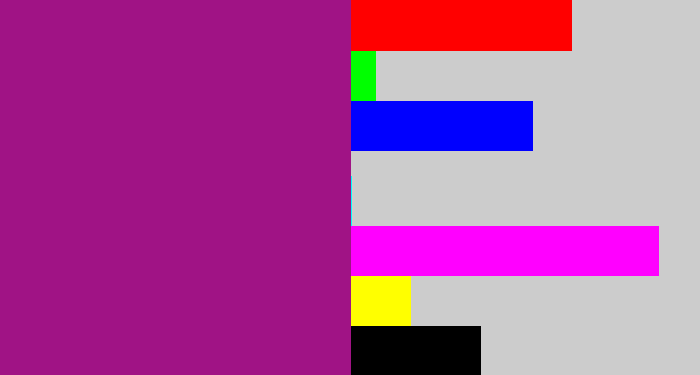 Hex color #a01385 - barney purple