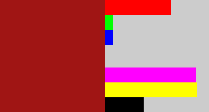 Hex color #a01514 - carmine