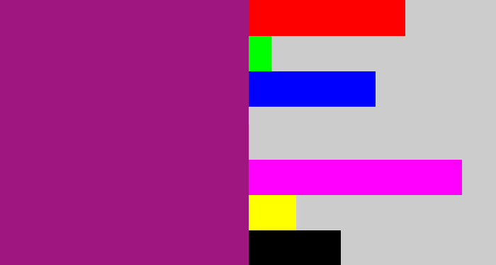 Hex color #a01681 - barney purple