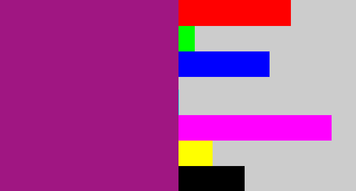 Hex color #a01682 - barney purple