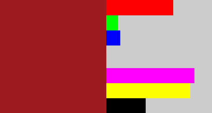 Hex color #a01b21 - brick