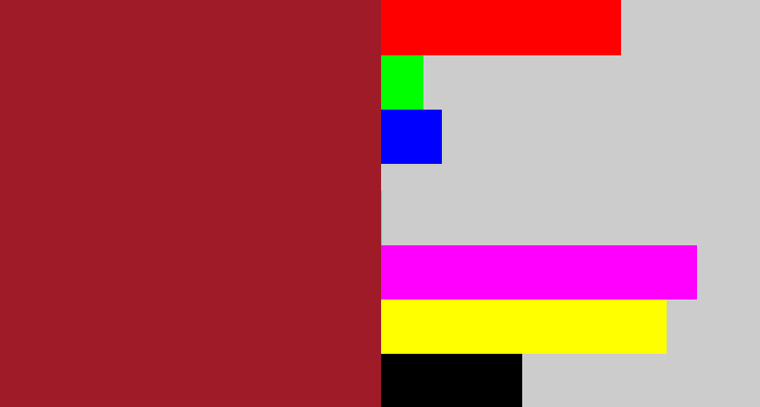 Hex color #a01b28 - rouge