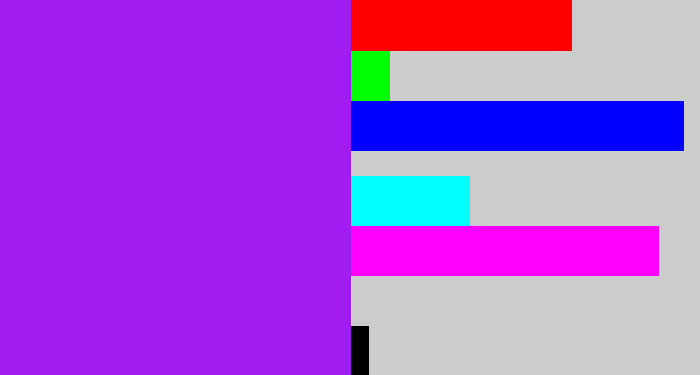 Hex color #a01cf1 - violet