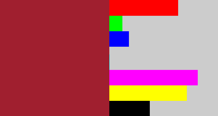 Hex color #a01f2f - rouge