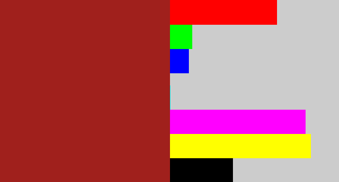 Hex color #a0201c - brick