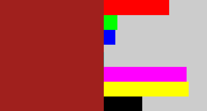 Hex color #a0201d - brick