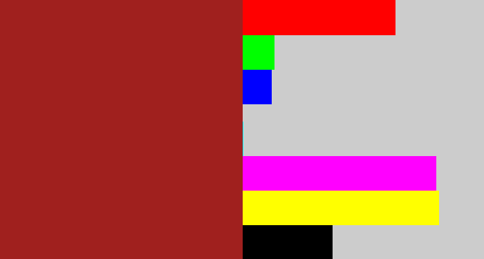 Hex color #a0201e - brick