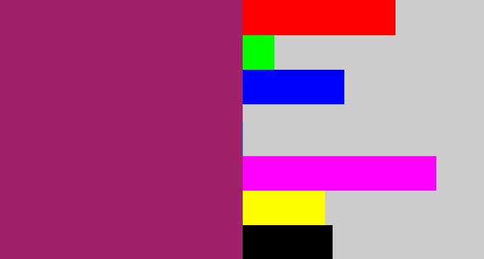 Hex color #a0206a - dark fuchsia