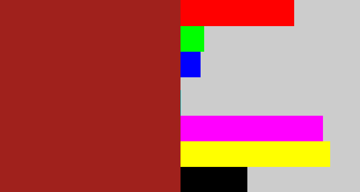 Hex color #a0211c - brick