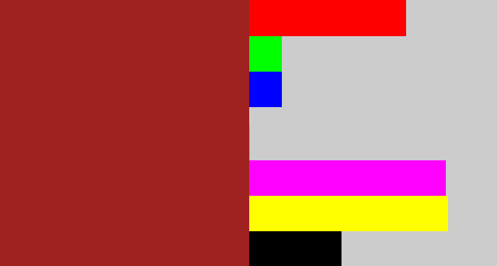 Hex color #a02220 - brick