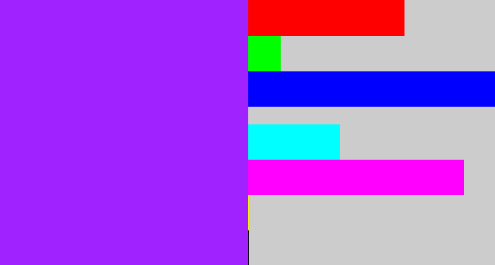 Hex color #a022ff - electric purple