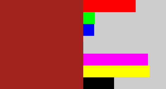 Hex color #a02320 - brick