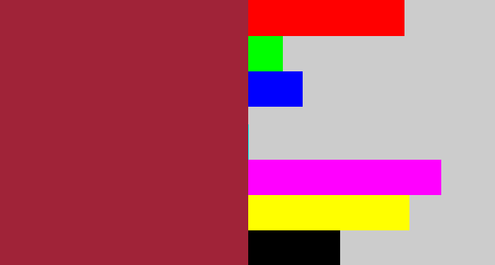 Hex color #a02338 - rouge