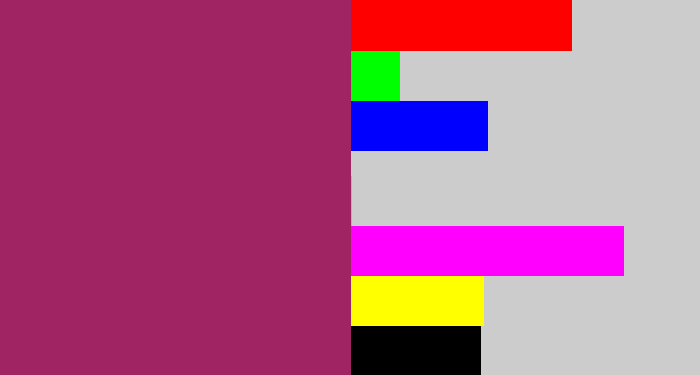 Hex color #a02363 - dark fuchsia