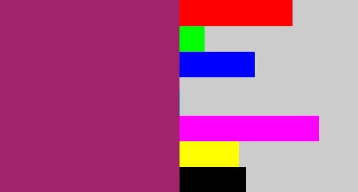 Hex color #a0236c - dark fuchsia