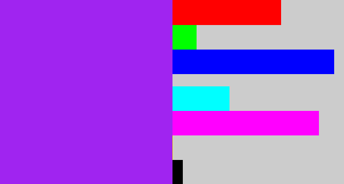 Hex color #a024f0 - electric purple