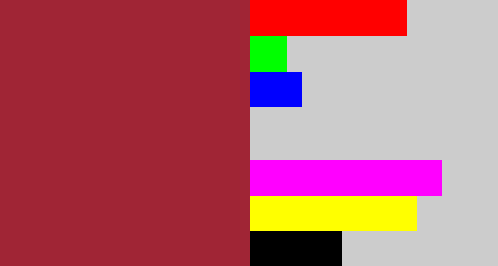 Hex color #a02535 - rouge