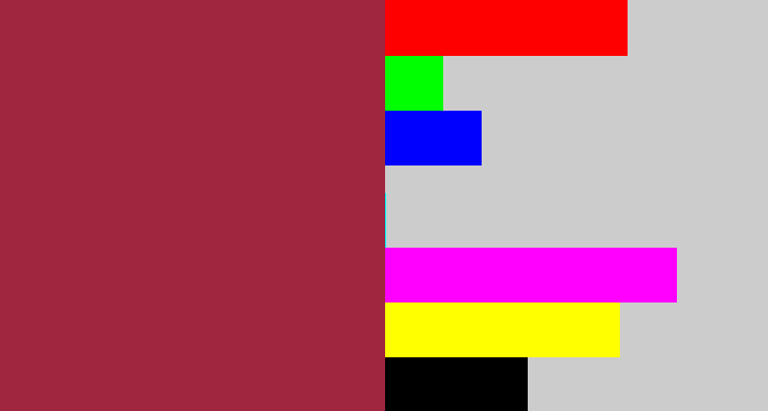 Hex color #a0263f - rouge