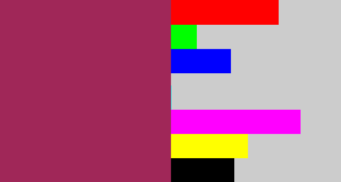 Hex color #a02758 - light burgundy