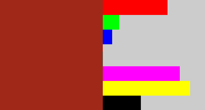 Hex color #a02818 - brick
