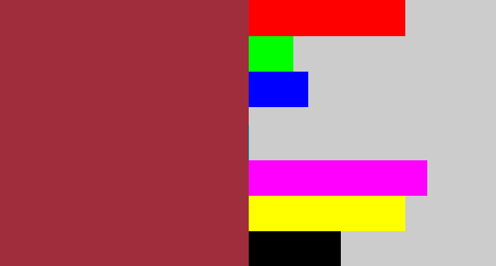 Hex color #a02d3c - brick
