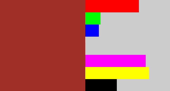 Hex color #a02f28 - brick