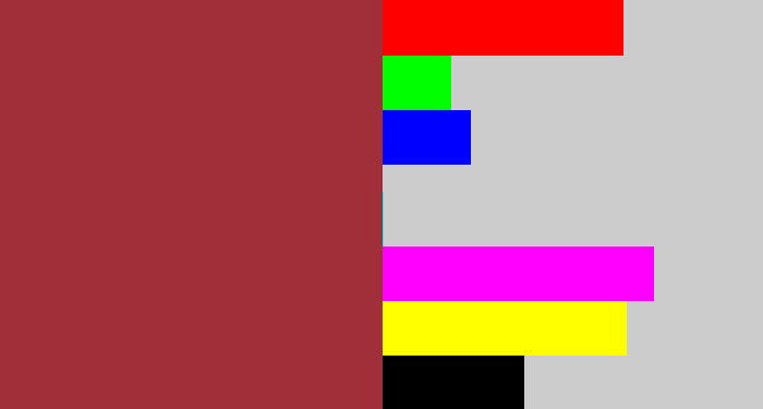 Hex color #a02f3a - brick