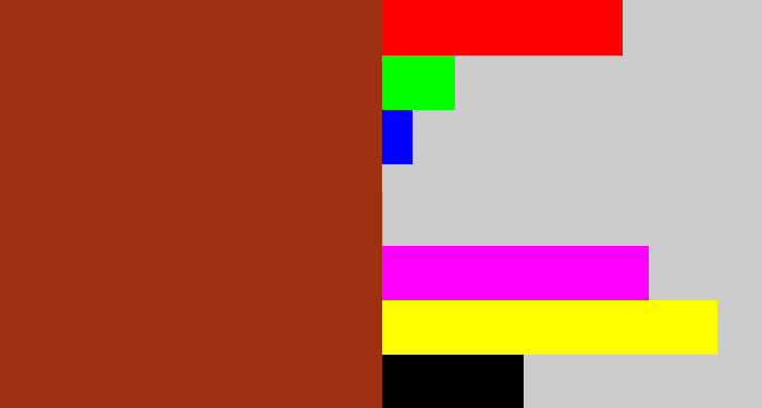 Hex color #a03014 - brick
