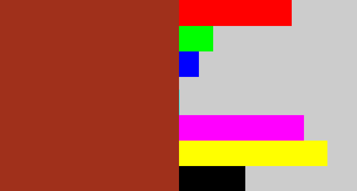 Hex color #a0301b - brick