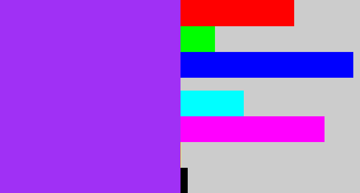 Hex color #a030f5 - electric purple