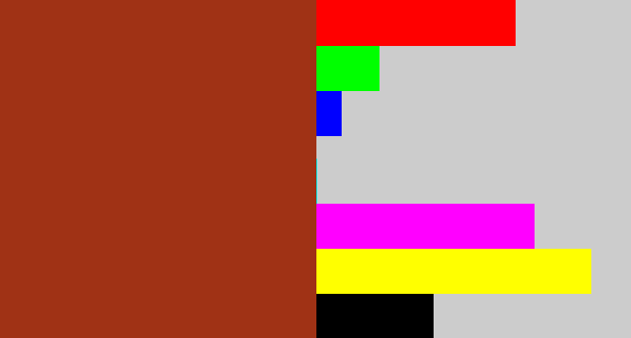 Hex color #a03215 - brick