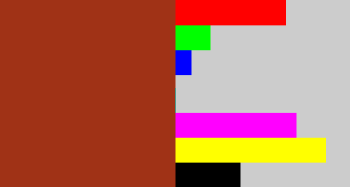 Hex color #a03216 - brick