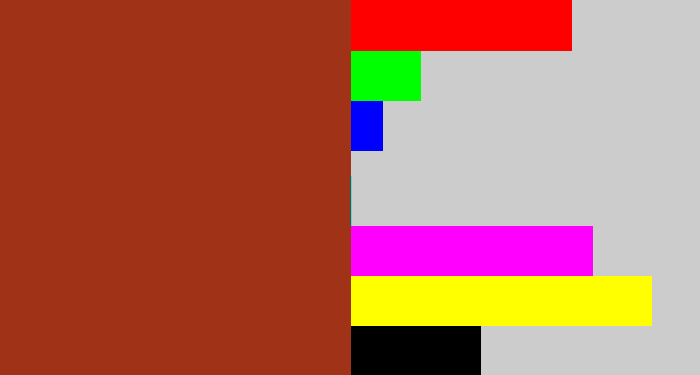Hex color #a03217 - brick